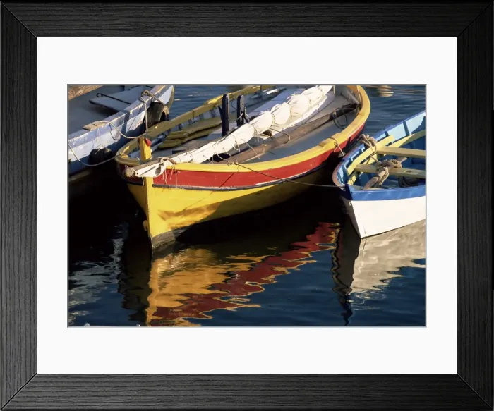 Framed Print : Colourful boats reflected in the water of the harbour, Sete, Herault, Languedoc-Roussillon Framed Print : Colourful boats reflected in the water of the harbour, Sete, Herault, Languedoc-Roussillon