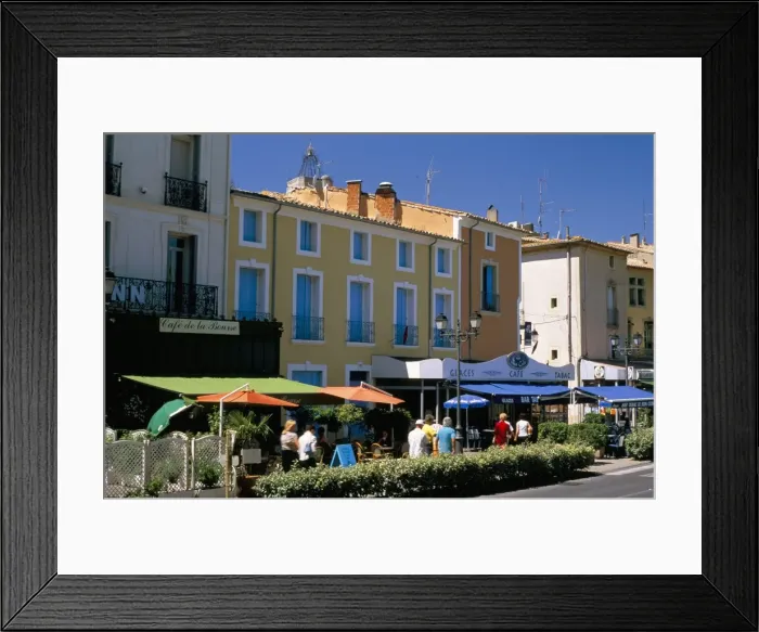 Framed Print : Buildings in the Place du 14 Juillet, Pezenas, Herault, Languedoc-Roussillon
