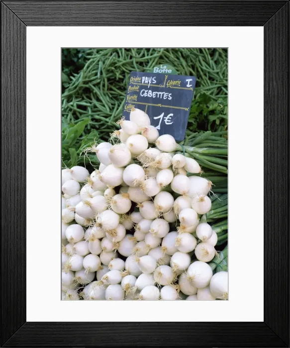 Framed Print : Spring onions (salad onions) for sale on market in the Rue Ste. Claire Framed Print : Spring onions (salad onions) for sale on market in the Rue Ste. Claire