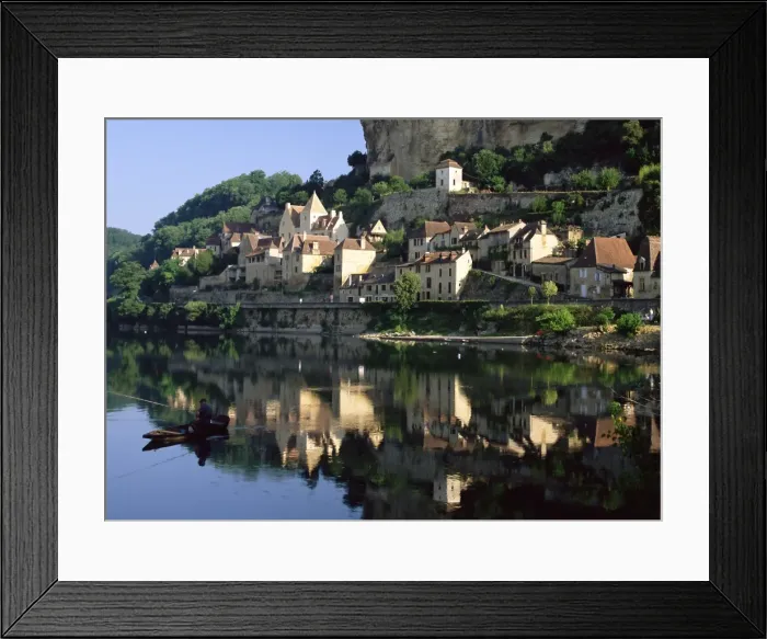 Framed Print : Village reflected in the water of the Dordogne River, Beynac, Dordogne Framed Print : Village reflected in the water of the Dordogne River, Beynac, Dordogne