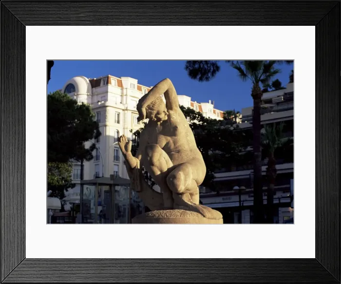 Framed Print : Stone sculpture on the Bouevard de la Croisette, Cannes, Alpes-Maritimes