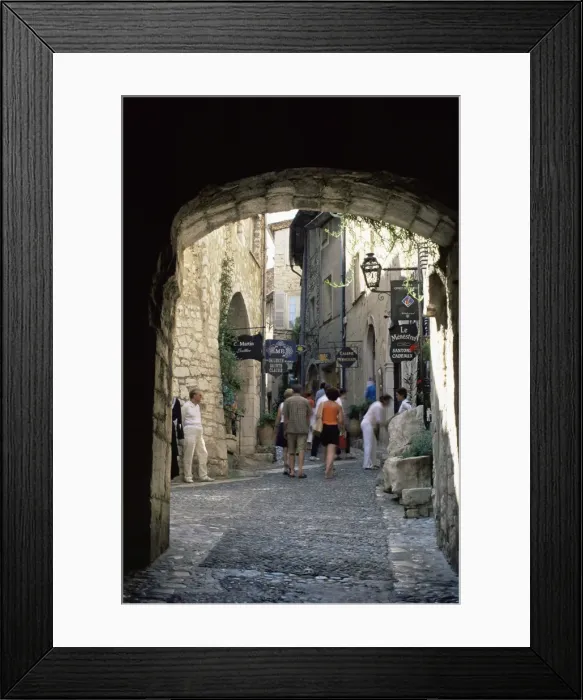 Framed Print : View through archway of narrow medieval alley, St. Paul de Vence, Alpes-Maritimes Framed Print : View through archway of narrow medieval alley, St. Paul de Vence, Alpes-Maritimes