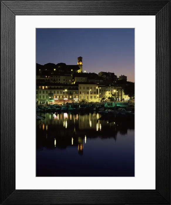 Framed Print : View across harbour to the old quarter of Le Suquet, at night, Cannes, Alpes-Maritimes Framed Print : View across harbour to the old quarter of Le Suquet, at night, Cannes, Alpes-Maritimes