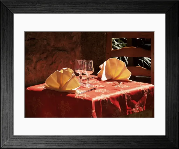 Framed Print : Table for two in the old quarter of Le Suquet, Cannes, Alpes-Maritimes Framed Print : Table for two in the old quarter of Le Suquet, Cannes, Alpes-Maritimes