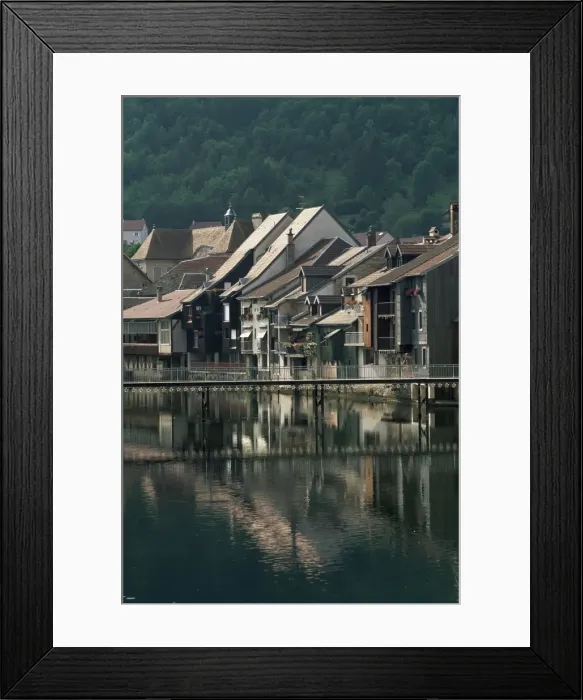 Framed Print : Houses overlooking the Loue river, and footbridge, Ornans, Jura, Franche-Comte Framed Print : Houses overlooking the Loue river, and footbridge, Ornans, Jura, Franche-Comte
