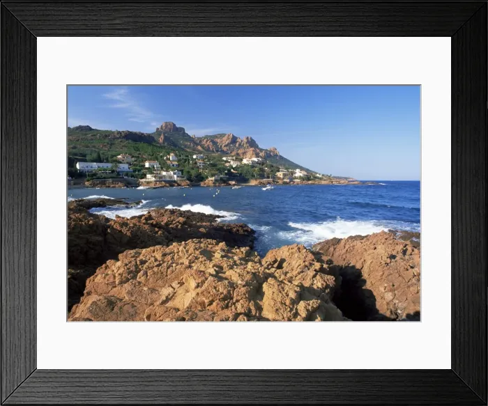 Framed Print : View across bay to the village of Antheor, and Pic du Cap Roux, Corniche de l Esterel Framed Print : View across bay to the village of Antheor, and Pic du Cap Roux, Corniche de l Esterel