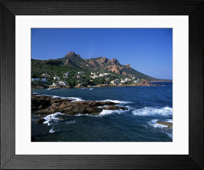 Framed Print : View across bay to the village and Pic du Cap Roux, Antheor, Corniche de l Esterel Framed Print : View across bay to the village and Pic du Cap Roux, Antheor, Corniche de l Esterel