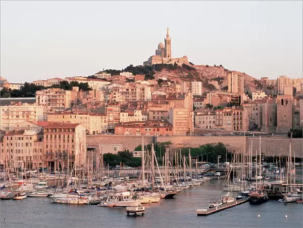 View across the Vieux Port to Basilica of Notre Dame de la Garde, Marseille
