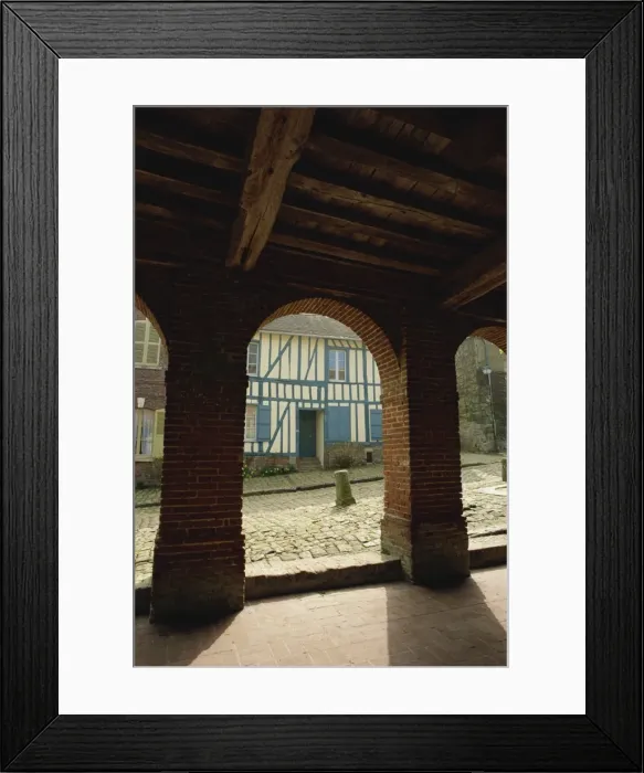 Framed Print : View through arch of colourful timbered house, Gerberoy, Oise, Picardie, France, Europe