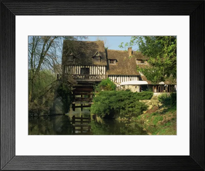 Framed Print : Water mill on quiet stretch of the River Seine, Ande, Eure, Haute Normandie (Normandy)