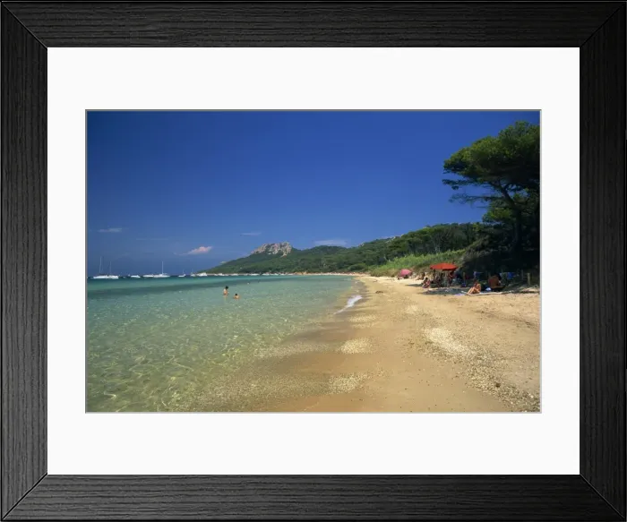 Framed Print : View along the Plage Notre Dame, Ile de Porquerolles, near Hyeres, Var Framed Print : View along the Plage Notre Dame, Ile de Porquerolles, near Hyeres, Var