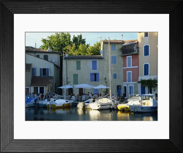 Framed Print : Restaurant and houses beside the Miroir aux Oiseaux canal, Martigues, Bouches-du-Rhone Framed Print : Restaurant and houses beside the Miroir aux Oiseaux canal, Martigues, Bouches-du-Rhone