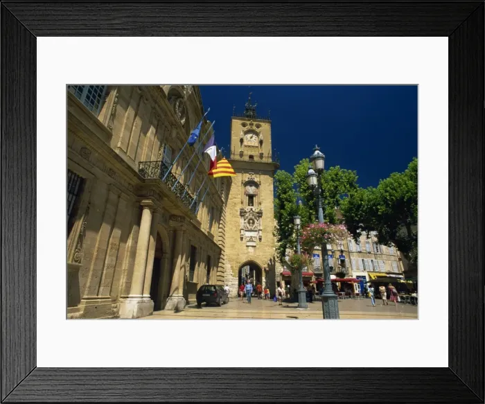 Framed Print : View to clock tower from the Place de l Hotel de Ville, Aix-en-Provence Framed Print : View to clock tower from the Place de l Hotel de Ville, Aix-en-Provence