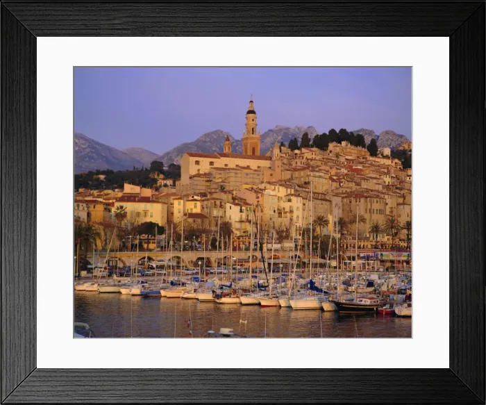 Framed Print : The old town and harbour at dawn, Menton, Cote d Azur, Alpes-Maritimes Framed Print : The old town and harbour at dawn, Menton, Cote d Azur, Alpes-Maritimes