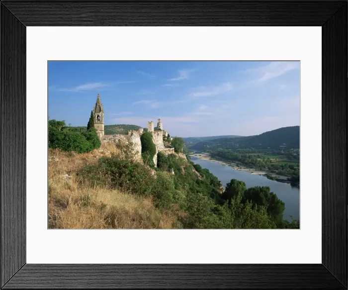 Framed Print : Church and castle overlooking Ardeche River, Aigueze, Gard, Languedoc-Roussillon Framed Print : Church and castle overlooking Ardeche River, Aigueze, Gard, Languedoc-Roussillon