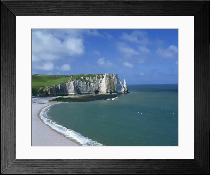 Framed Print : Beach, cliffs and rock arch, known as the Falaises, on the coast near Etretat Framed Print : Beach, cliffs and rock arch, known as the Falaises, on the coast near Etretat