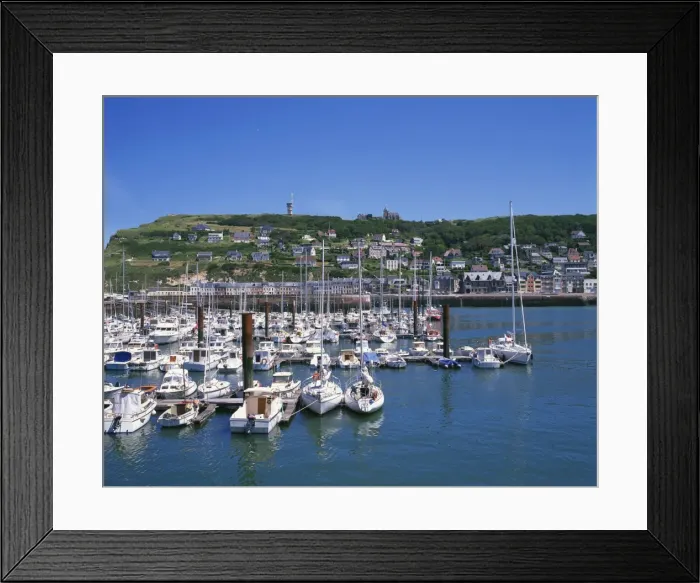Framed Print : Boats in the harbour with the town in the background, at Fecamp, Haute Normandie Framed Print : Boats in the harbour with the town in the background, at Fecamp, Haute Normandie