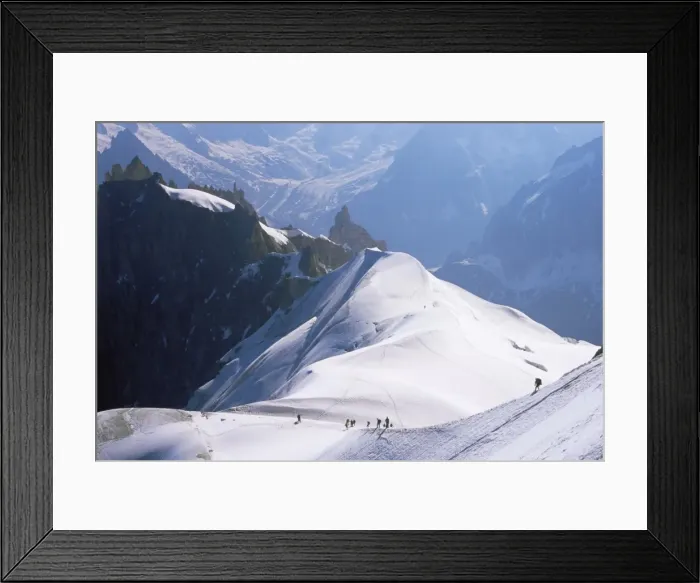 Framed Print : View from Mont Blanc towards Grandes Jorasses, with mountaineers on Cosmiques Ridge Framed Print : View from Mont Blanc towards Grandes Jorasses, with mountaineers on Cosmiques Ridge