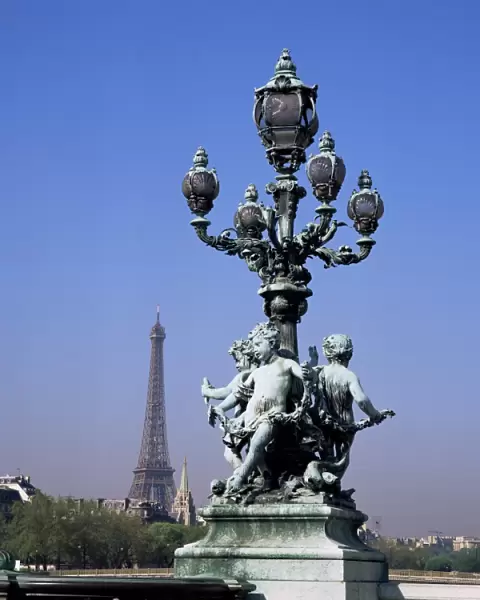 The Eiffel Tower from Pont Alexandre III bridge, Paris, France, Europe