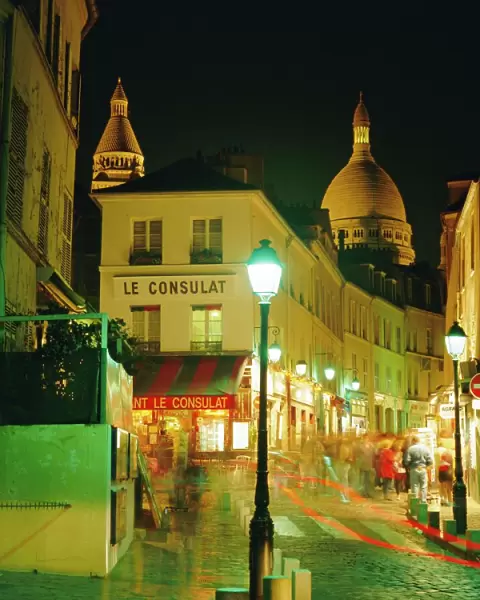 Cafes and street at night, Montmartre, Paris, France, Europe
