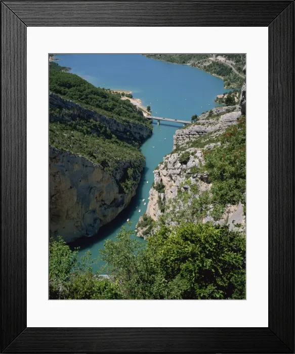 Framed Print : Low aerial view of the Grand Canyon du Verdon and bridge, in the Alpes de Haute Provence Framed Print : Low aerial view of the Grand Canyon du Verdon and bridge, in the Alpes de Haute Provence