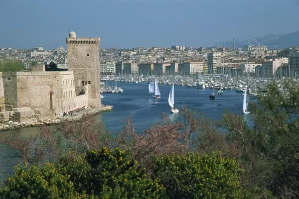 Fort St. Jean and Vieux Port, Marseille, Bouches du Rhone, Provence, France, Europe