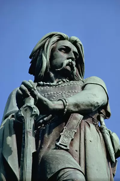 Close-up of statue of Vercingetorix, at Alise-Ste-Marie, in Bourgogne, France, Europe