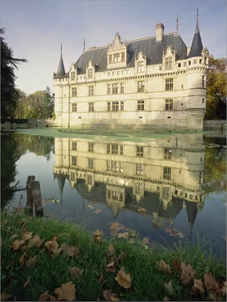 Reflection in lake of the chateau at Azay Le Rideau, one the chateaux of the Loire