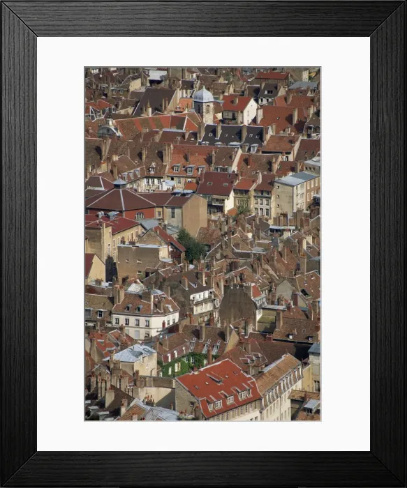 Framed Print : Aerial view taken from the Fort de Chaudanne, of houses in the city of Besancon Framed Print : Aerial view taken from the Fort de Chaudanne, of houses in the city of Besancon
