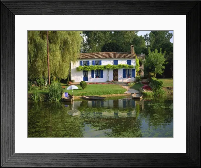 Framed Print : House with pond in garden, Coulon, Marais Poitevin, Poitou Charentes, France, Europe Framed Print : House with pond in garden, Coulon, Marais Poitevin, Poitou Charentes, France, Europe