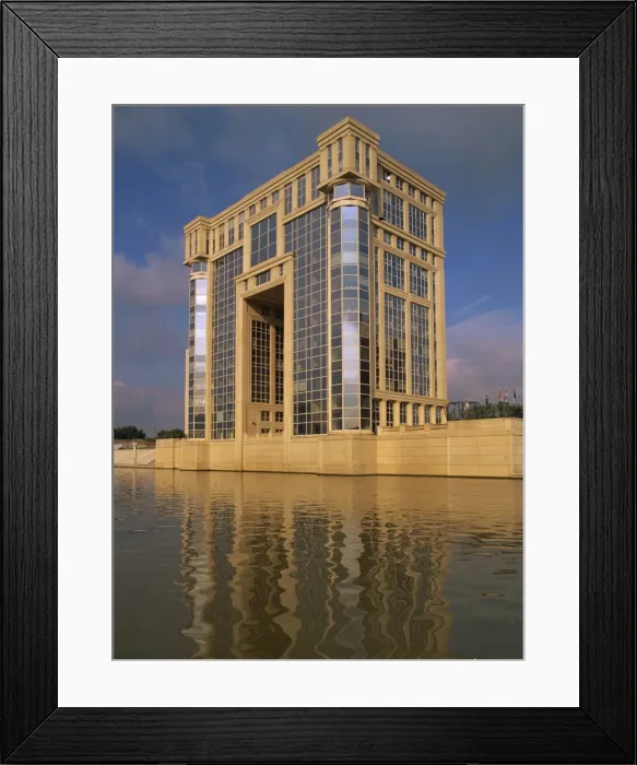 Framed Print : Modern building, the Antigone complex, overlooking water, in Montpellier Framed Print : Modern building, the Antigone complex, overlooking water, in Montpellier