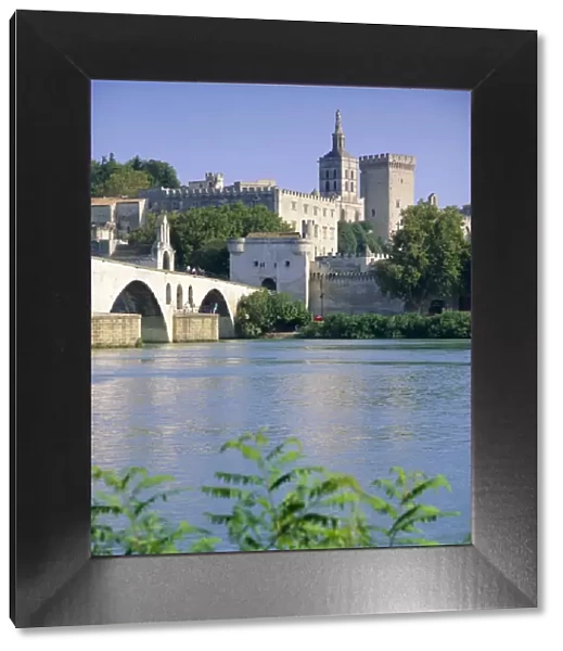 View across River Rhone to bridge and Papal Palace, Avignon, UNESCO World Heritage Site