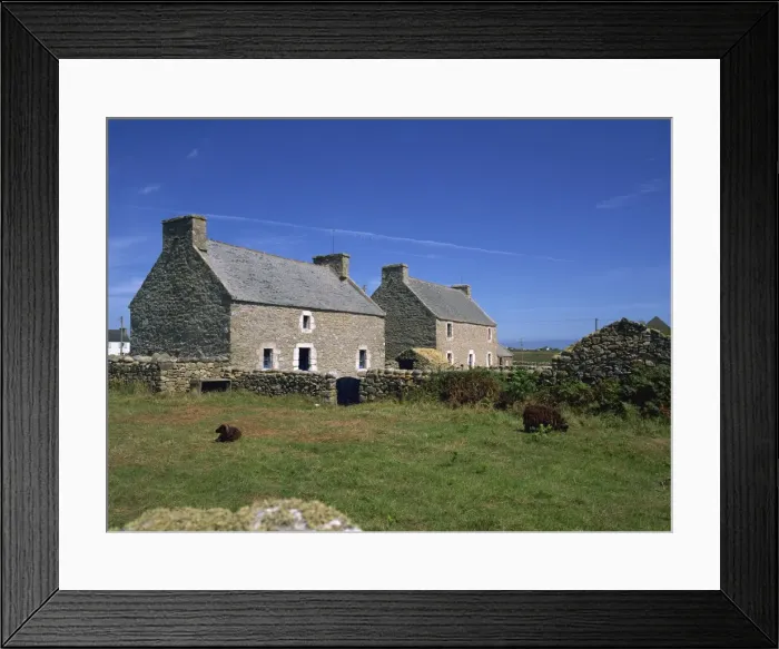 Framed Print : Stone cottages at Ile d Ouessant, Finistere, Brittany, France, Europe Framed Print : Stone cottages at Ile d Ouessant, Finistere, Brittany, France, Europe