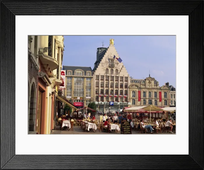 Framed Print : Pavement cafes and old buildings on the Grand Place in the city of Lille Framed Print : Pavement cafes and old buildings on the Grand Place in the city of Lille