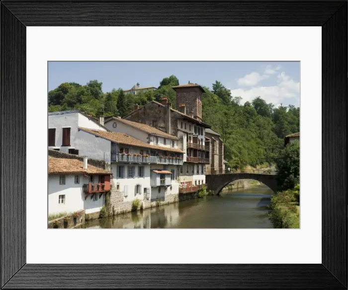Framed Print : Church of Our Lady beside old bridge, St. Jean Pied de Port, Basque country Framed Print : Church of Our Lady beside old bridge, St. Jean Pied de Port, Basque country