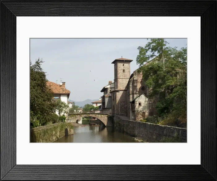 Framed Print : Church of Our Lady on right of old bridge, St. Jean Pied de Port, Basque country Framed Print : Church of Our Lady on right of old bridge, St. Jean Pied de Port, Basque country