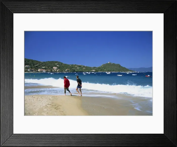 Framed Print : Two walkers on the beach, Campo Moro, Corsica, France, Mediterranean, Europe Framed Print : Two walkers on the beach, Campo Moro, Corsica, France, Mediterranean, Europe