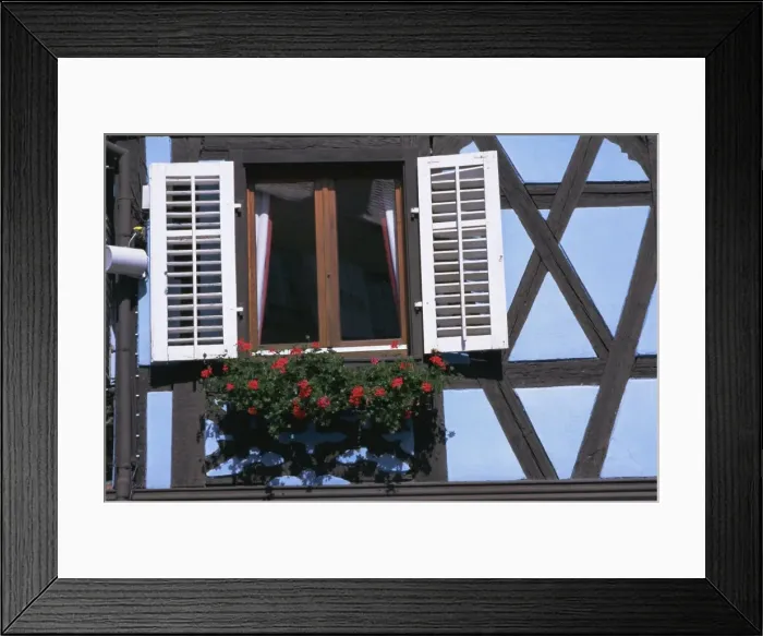 Framed Print : Window in timbered house, old town, Ribeauville, Alsace, France, Europe Framed Print : Window in timbered house, old town, Ribeauville, Alsace, France, Europe