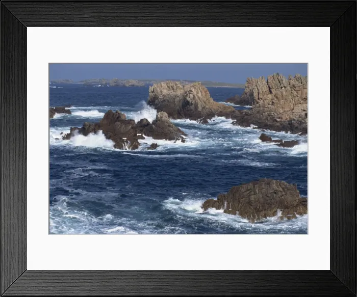 Framed Print : Sea pounding rocks on the coast on the Cote Sauvage on Ouessant Island Framed Print : Sea pounding rocks on the coast on the Cote Sauvage on Ouessant Island