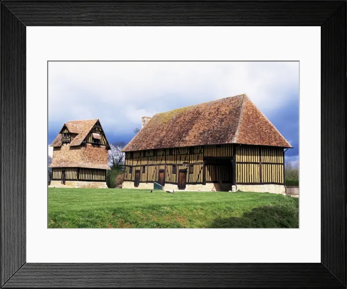 Framed Print : Farm dating from the 15th century, and dovecot, Crevecoeur manor, Auge Framed Print : Farm dating from the 15th century, and dovecot, Crevecoeur manor, Auge