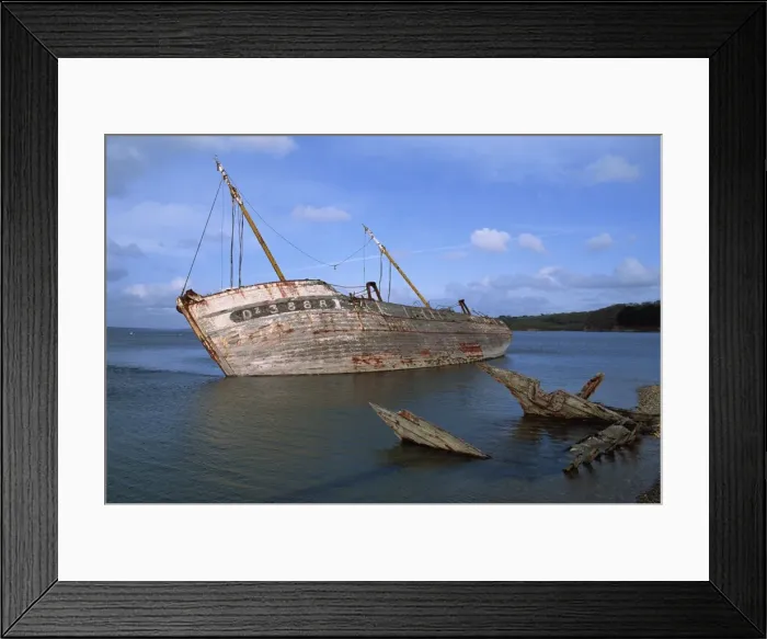 Framed Print : Ship wreck in Le Fret harbour in Brittany, France, Europe Framed Print : Ship wreck in Le Fret harbour in Brittany, France, Europe