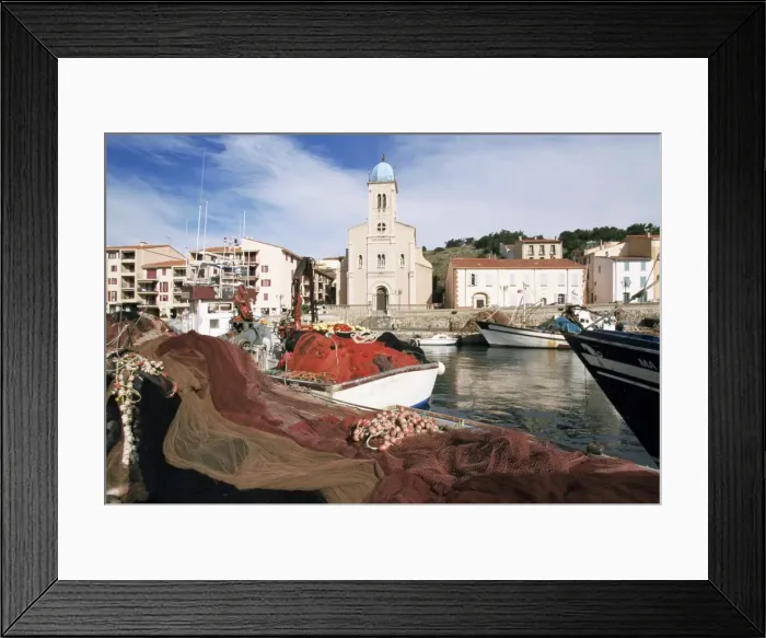Framed Print : Port Vendres, seen from the harbour, Roussillon, France, Europe Framed Print : Port Vendres, seen from the harbour, Roussillon, France, Europe