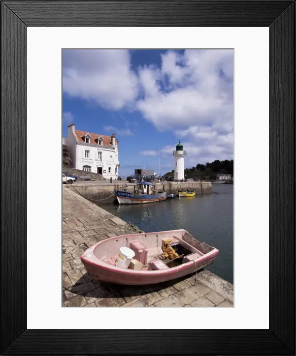 Framed Print : Lighthouse on waterfront, Port Sauzon, Belle Ile en Mer, Brittany, France, Europe Framed Print : Lighthouse on waterfront, Port Sauzon, Belle Ile en Mer, Brittany, France, Europe