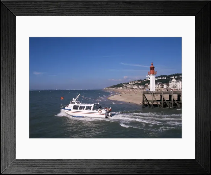 Framed Print : Pleasure boat and lighthouse, Trouville, Basse Normandie (Normandy), France, Europe Framed Print : Pleasure boat and lighthouse, Trouville, Basse Normandie (Normandy), France, Europe