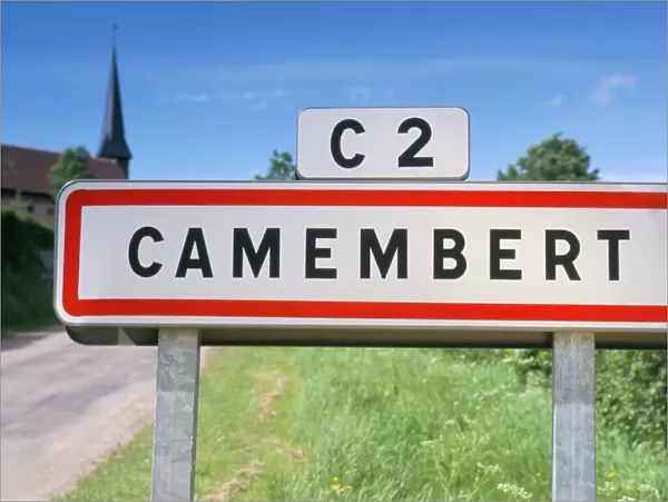 Village sign, Camembert, Normandy, France, Europe