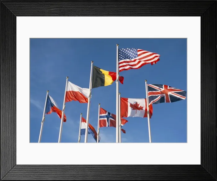 Framed Print : Allied forces flags flying at War Landing Beaches, Calvados, Normandy, France, Europe Framed Print : Allied forces flags flying at War Landing Beaches, Calvados, Normandy, France, Europe