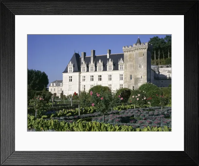 Framed Print : Chateau and gardens including vegetables in potager, Chateau de Villandry Framed Print : Chateau and gardens including vegetables in potager, Chateau de Villandry