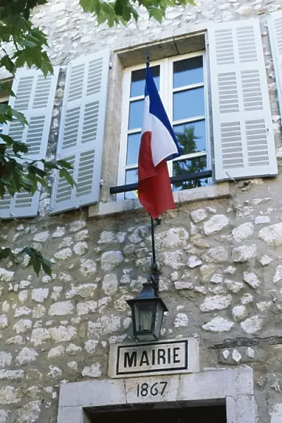 Exterior detail of the town hall and French flag, Ventabren, Provence, France, Europe