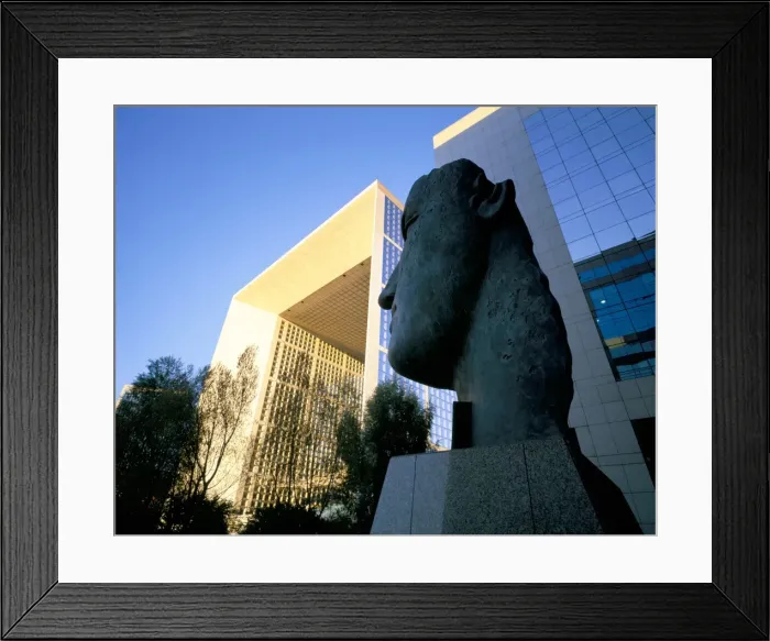 Framed Print : Face sculpture and La Grande Arche, La Defense, Paris, France, Europe Framed Print : Face sculpture and La Grande Arche, La Defense, Paris, France, Europe