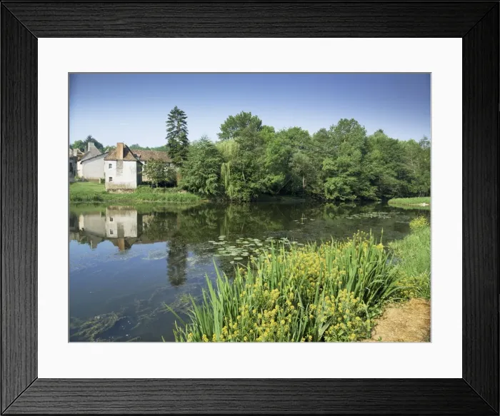 Framed Print : River and village houses, Angles sur l Anglin, Venne, Poitou Charentes Framed Print : River and village houses, Angles sur l Anglin, Venne, Poitou Charentes